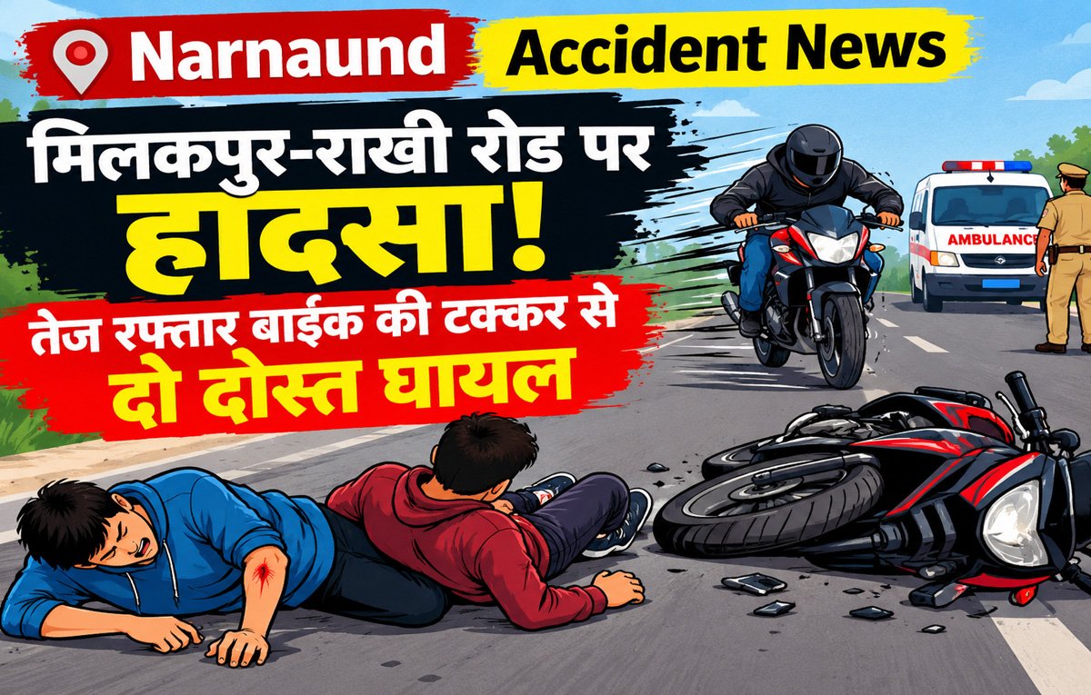 Narnaund Accident : मिलकपुर-राखी रोड पर हादसा; दो दोस्तों को बाइक ने मारी टक्कर