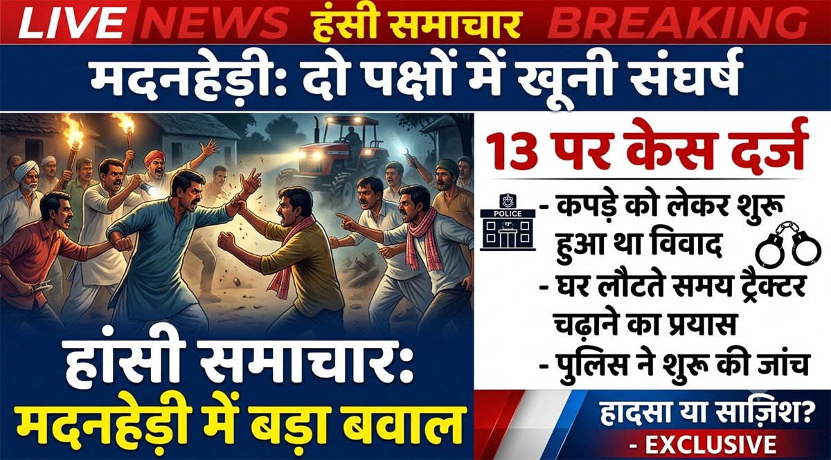 हांसी के मदनहेड़ी में दो पक्षों में मारपीट, 13 लोगों के खिलाफ मामला दर्ज | Hansi Crime News
