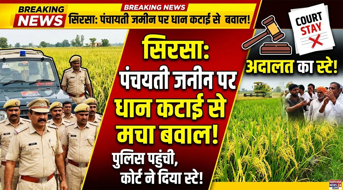 सिरसा के गांव चिम्मो में पंचायती जमीन पर धान कटाई को लेकर बढ़ा तनाव, स्टे के बाद लौटी पुलिस